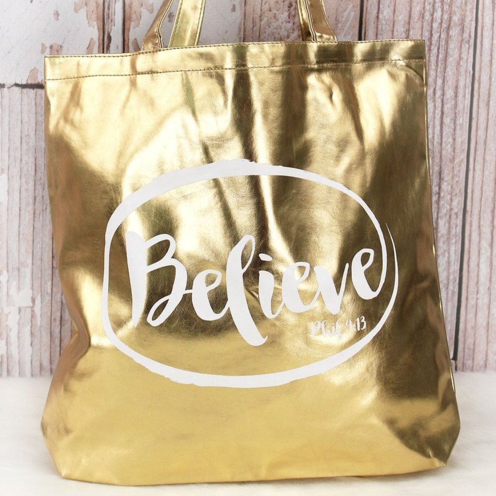Gold 'Believe' Tote Bag